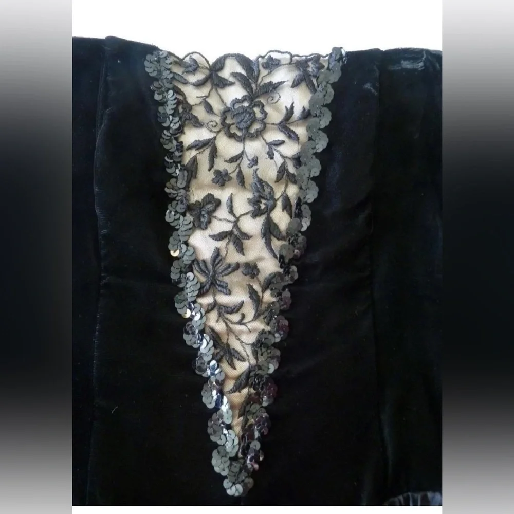 Vintage Gunne Sax Jessica McClintock Strapless Lined Tulle Velvet Sequin Dress - Picture 13 of 16